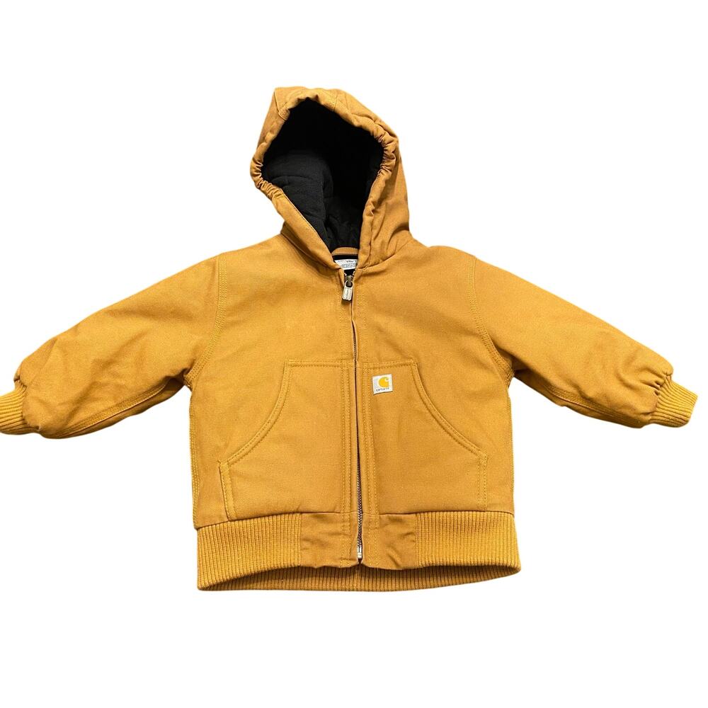 Carhartt Toddler Active Jacket Brown Duck Canvas Quilted Hooded 24M Western Farm